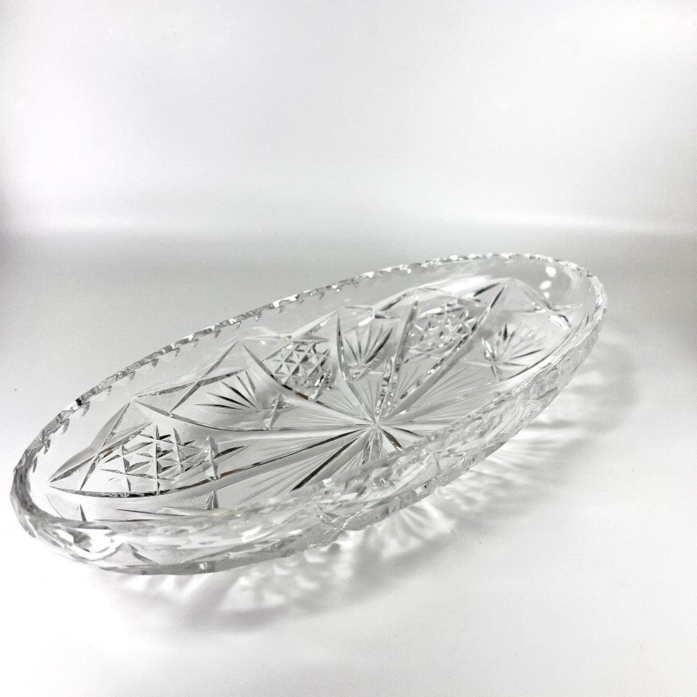 Vintage American Brilliant Celery Bowl Oval Dish ABP Pairpoint Cut Clear Glass